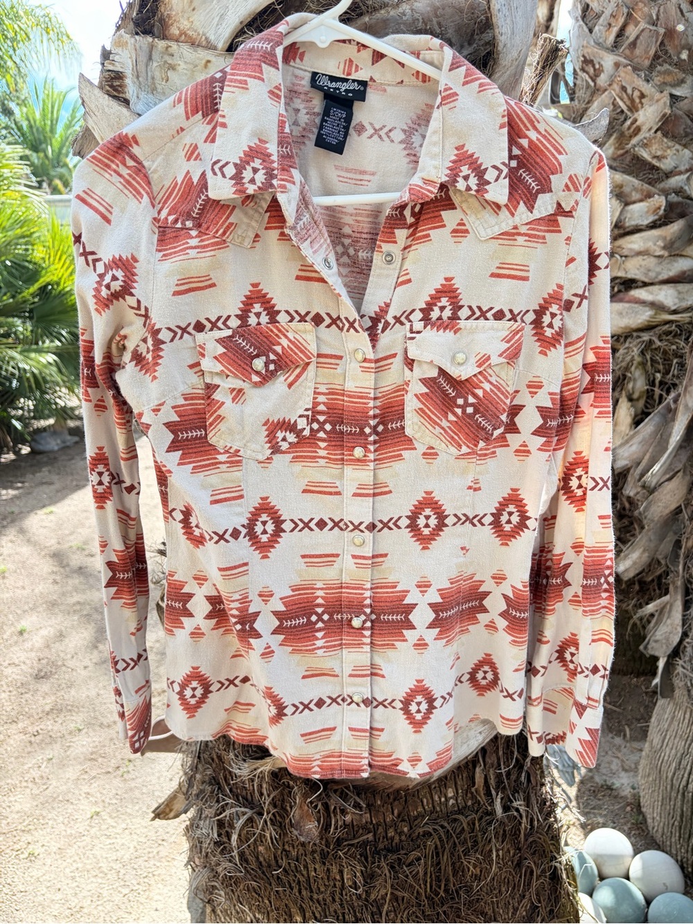 Wrangler Cream & Rust Aztec Print Button-Down Shirt
